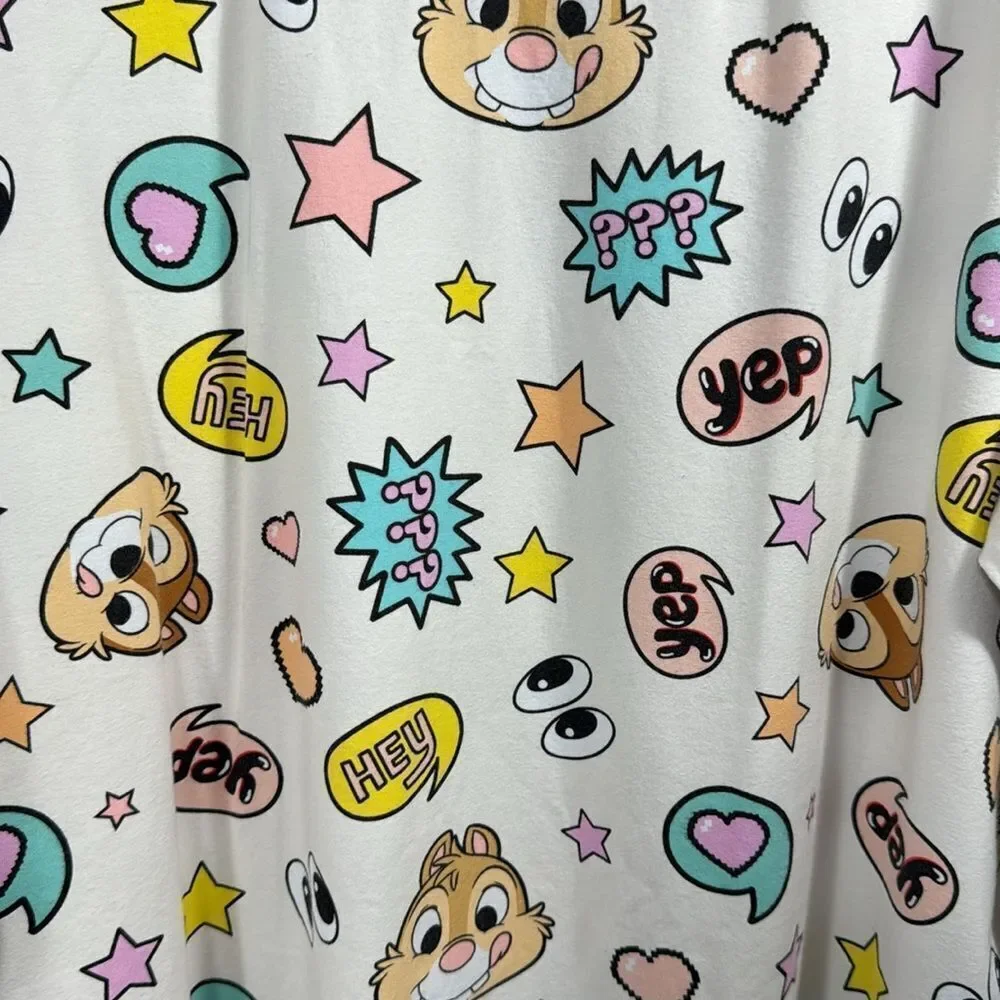 Disney Chip And Dale Graphic Organic Cotton Blend Long Sleeve Pastel Pajama Top